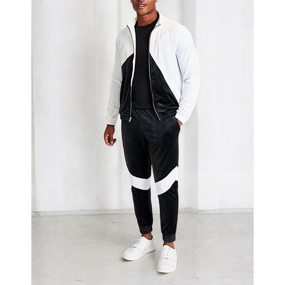 Men INC International Concepts Velour Jogging - Track Jacket Black & White XS - Picture 3 of 8
